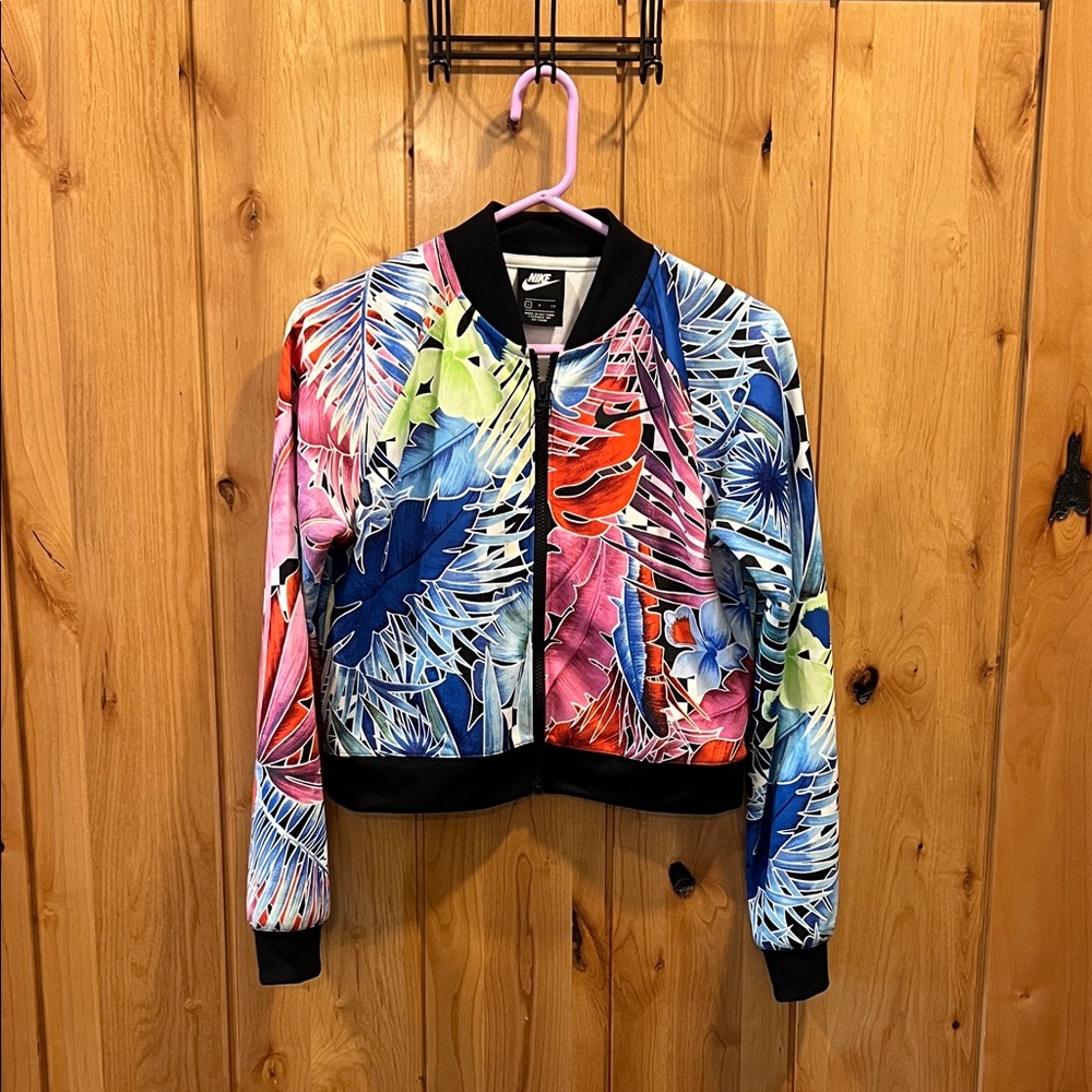 Vintage Nike Women's Tropical Print Bomber Jacket - Small